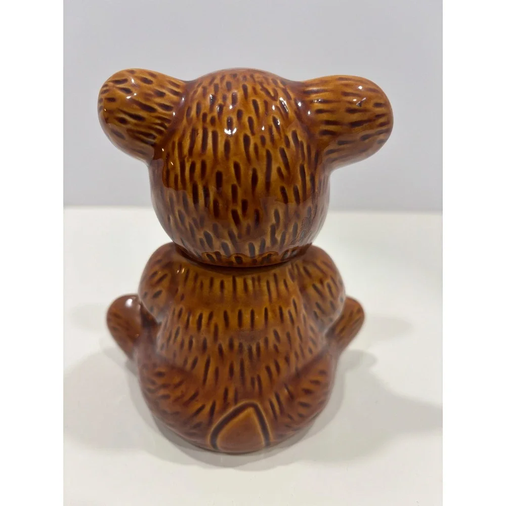 Vintage Ceramic Honey Bear Jar Brown Glossy Figurine Made in Taiwan 5.5